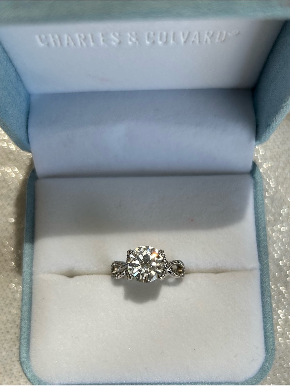 14K White Gold Round Solitaire Ring with Twisted Band - White Size 5